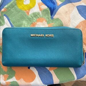 Michael Kors Turquoise Zip-Around Wallet